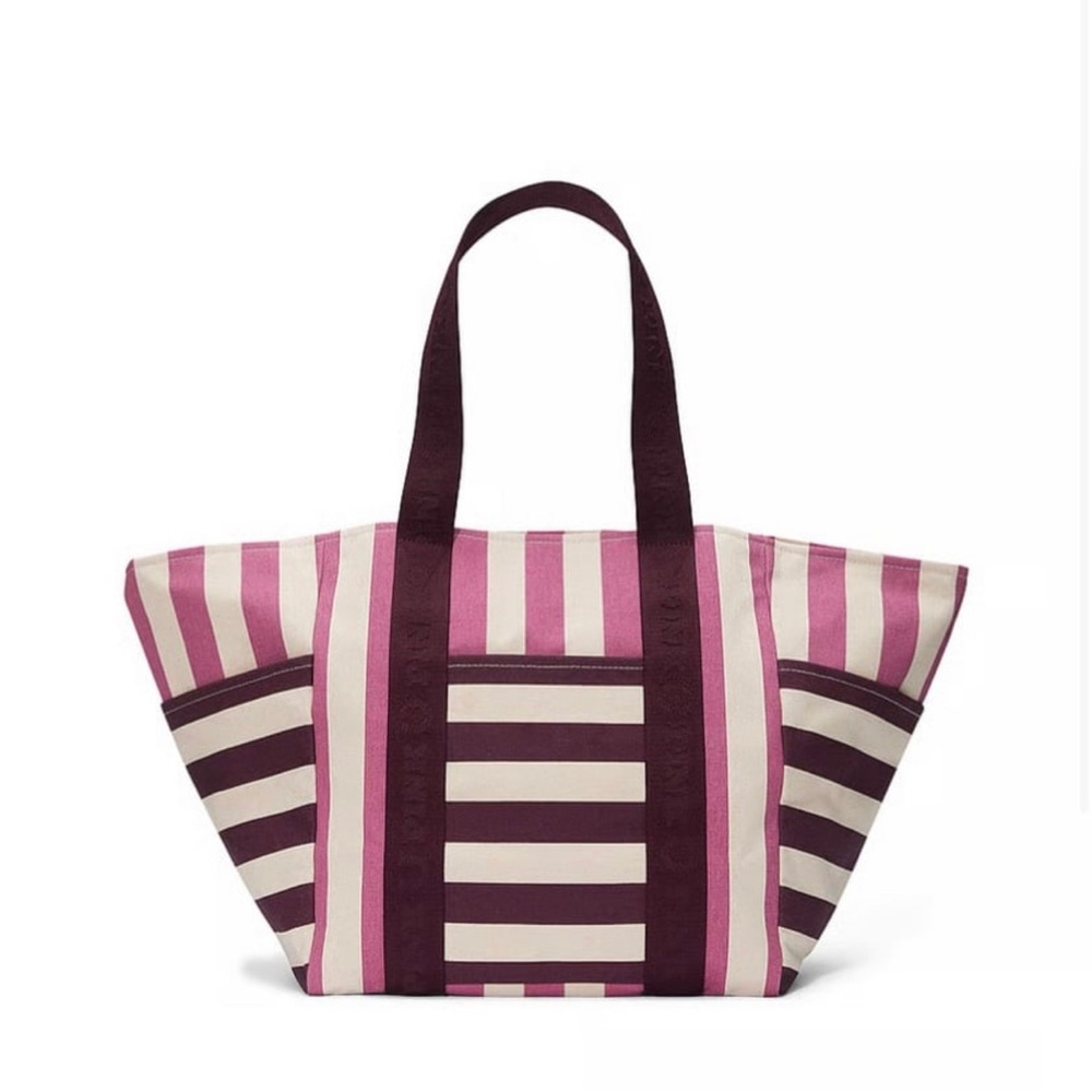 NWT VS Striped Canvas Tote with Zipper Closure